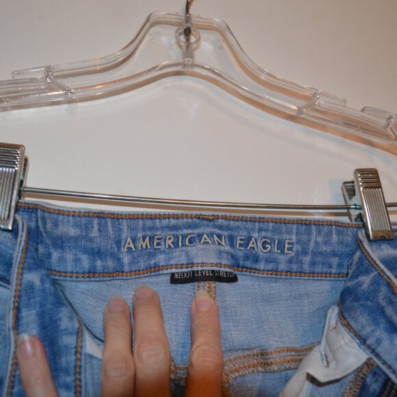 AMERICAN EAGLE NE(X)T LEVEL STRETCH Blue Cotton-Poly Ripped Hi-Rise Jeggins 8 - Picture 3 of 8